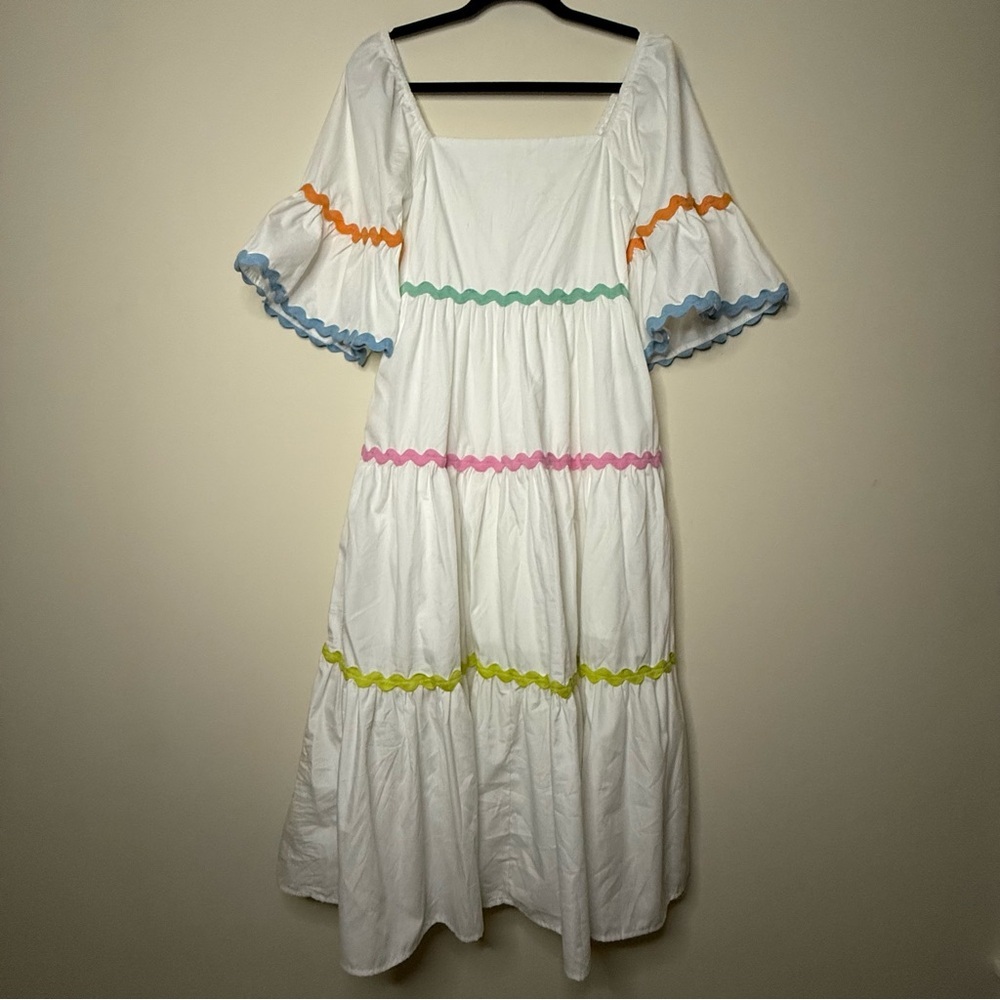 ENTRO Ric Rac Dopamine Dressing Pastel Feminine Spring Fun Ruffles Midi Dress - Picture 3 of 9